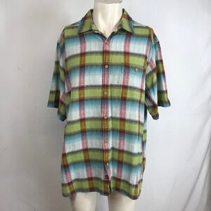 The Territory Ahead Mens Plaid Short Sleeve Button Up Shirt XL Green Blue Red